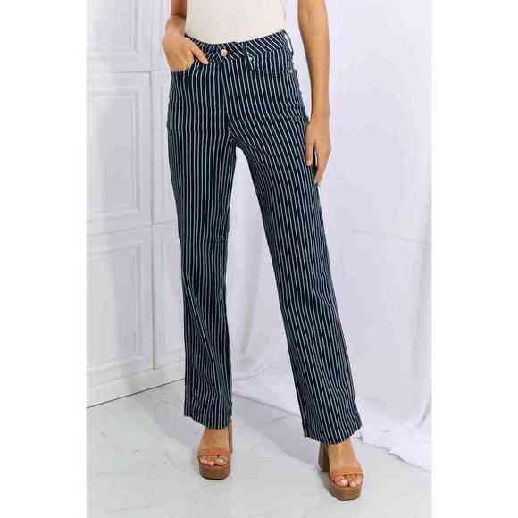 Judy Blue Cassidy Full Size High Waisted Tummy Control Striped Straight Jeans - Picture 4 of 6